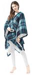 Beautyrest Reversible Sherpa to Fleece Electric Wrap Poncho Blanket Shawl Wearable, Auto Shut Off, Virtually Zero EMF, Multi Heat Setting, UL Certified, Machine Washable, Aqua Plaid 50" x 64"