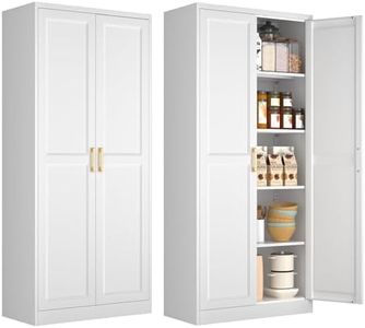 Polup White Kitchen Pantry Cabinet, Pantry Storage Cabinet with Doors and Adjustable Shelves, Metal Food Pantry Cabinets with Handle, 71" Tall Freestanding Cupboard for Living Room-Assemble Required