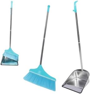 Stainless Steel Broom and Dustpan Set | Upright Broom and Dust Pan Combo for Home, Kitchen, Garage, Office | Long Handle Broom for Easy Cleaning | Durable and Convenient Sweeper Set