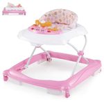 Maxmass 4 in 1 Baby Walker, Foldable Infant Activity Center with 3 Adjustable Heights, Removable Lights and Music Tray & Padded Seat Cushion, Toddler Push Along Walker for 6-14 Months (Pink)