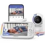 Jeeber 2K/3MP Wifi Baby Monitor with Camera and Night Vision, Audio Baby Monitor with Phone App & 5'' Screen Control, Smart Motion Detection, Alarm Area, 3050mAh Battery, Lullabies, Temperature Sensor