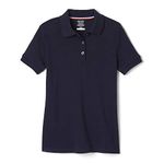 French Toast Big Girls Short Sleeve Picot Collar Interlock Polo, Navy, X-Large/14/16