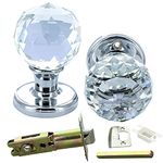 G Decor Crystal Round Clear Glass Mortice Door Knob Set with Silver Chrome Glass Mortice Interior, Home Improvement Accessories, Bedroom Bathroom Kitchen Door Handles Knobs (Pair)