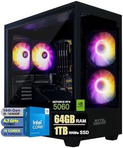BYTE DEPOT Gamer Xtreme Gaming Desktop PC - Intel Core i5-14400F CPU, 64GB DDR RAM, 1TB PCIe SSD, NVIDIA GeForce RTX 5060 8GB GDDR7, WiFi6 Ready & Windows 11 Pro