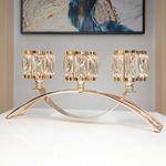 3 Arms Crystal Bowl Tealight Candelabra Votive Candle Stand, Candlestick Holders Wedding centerpieces for Tables Crystal Candlestick，Centerpiece Table Decorations (Gold)