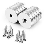 DIYMAG Neodymium Magnets with Hole,30LB Pulling Force Strong Permanent Rare Earth Countersunk Hole Magnet with 10 Screws for Refrigerator,Cruise,Curtain,DIY,Science-1.26 inch x 0.2 inch, Pack of 10