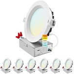 LUXRITE 5 Inch LED Recessed Ceiling Light with Junction Box, 18W, 5CCT Selectable 2700K/3000K/3500K/4000K/5000K, 1600LM High Brightness, Dimmable Canless Downlight, Wet Rated, IC Rated, ETL (6 Pack)