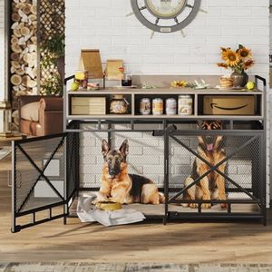 Fulhope Dog Crate Furniture,Wooden Dog Crate End Table,48 Inch Dog Kennel with Drawers,Heavy Duty Dog Crate,Decorative Pet Crate Dog Cage for Indoor 48.2" L x 27.6" W x 35.7" H (Grey)