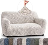 PAULATO BY GA.I.CO. Loveseat Slipcover - Oversized Chair Cover - Stretch Couch Cover - Cushion Love Seat Sofa Slipcovers - 1-Piece Form Fit Washable Protector - Microfibra Print - Venezia Cream