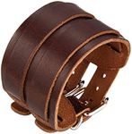 JewelryWe Men's Leather Bangle Cuff Bracelet Strap Wristband with Buckle Fastening Brown (with Gift Bag)