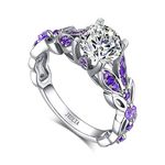 Jeulia 4.3 Carat Personalized Sterling Silver Butterfly Rings for Women Purple Amethyst Birthstone Bridal Rings Set Round Cut Wedding Engagement Promise