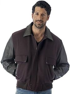 REED Men's Leather Varsity Bomber Jacket Made in USA (5XL, Brown)