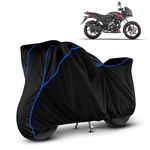 VOICO Water Resistant Bike Cover Dustproof UV Protection Bike Body Cover for Bajaj Pulsar 150 All-Weather Protection with Blue Piping - (Black)