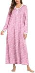 Ekouaer Women's Long Sleeve Nightgown Long Sleepshirts Henley Sleep Dress Full Length Sleepwear S-4XL