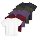 Real Essentials 5 Pack: Women's Dry Fit Crop Top - Short Sleeve Crew Neck Stretch Athletic Tee (Available in Plus Size), Set 5, Medium