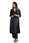 FABMOHA Women's Jam Cotton Silk Co-ord Kurta with Pants | Ethnic Wear Kurta Set for Women Solid Lightweight Straight Kurta with Pant (X-Large, Black)