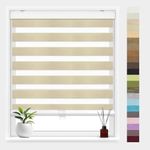 FOIRESOFT Standard Cordless Custom Jacquard Pattern Zebra Roller Shades and Blinds for Windows [Woodlook, Beige, W24-84 x H20-99 inch] Dual Layer Sheer Light Filtering, 20 to 105 in Height