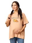 The Mom Store Mom T-Shirt | Cotton | Pre and Post Pregnancy | Quirky Statements | Comfortable | Oversized | Sand | S