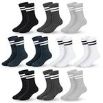 Fanshiontide 10 Pairs Boys Socks Kids Sports Cushioned Crew Socks Girls Black White Grey Striped Cotton School Athletic Socks Toddler to Junior 3-12 Years(X-Large Multi)