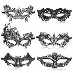 Andibro 6 Pcs Masquerade Mask for Women, Black Lace Mask Venetian Masquerade Party Costume Party Halloween Carnival Fit for Adults