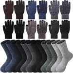 Suhine 12 Pairs Winter Wool Socks and 6 Touchscreen Gloves Set for Men Women Include 6 Boot Thick 6 Knit Bulk for Cold Weather Gift Supplies, Classic Color,