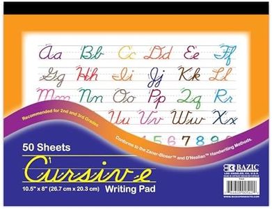 BAZIC Products Cursive Writing Pad 50 Sheet 10.5" X 8", Handwriting Learning Practice Workbook, for Beginning, Grades 2-3, 1-Pack