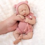 Vollence 8 inch Mini Full Silicone Baby Doll, Handmade Reborn Doll with Closed Eyes, Realistic Full Body Lifelike Silicone Baby - Girl