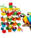 MQUPIN Chewing Bird Parrot Toys, 100% Natural Colorful Wooden Block Suitable Toys for Birds, Cage Hanging Foraging Large Parrot Toys, Purely Handmade for Climbing and Biting African Grey Parrot Toys