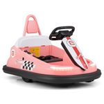 COSTWAY Electric Kids Bumper Car, 360-Degree Rotation Spin Children’s Waltzer Cars with Steering Wheel, LED Lights, Music, USB/AUX/TF, 6V Ride on Toy for Boys Girls (Pink)