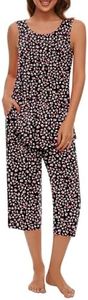 Findsweet Pajamas Sets for Women Soft Sleeveless Pjs Tank Top and Capri Pants with Pocket Ladies Loungewear Sets, Floral-black, XX-Large