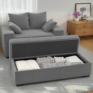 smilesun Luxe Chaise Lounge Chair Indoor with Ottoman, Comfy Faux Fur Plush Oversized Lounge Sofa with 2 Pillows, 64" Modern Upholstered Sleeper Couch Bed for Bedroom (Grey, 57 in)