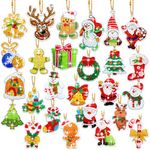 Junkin 26 Pcs Christmas Diamond Painting Keychains Diamond Art Ornaments Key Chain 5D Resin DIY Diamond Painting Key Ring Rhinestone Pendant Ornament