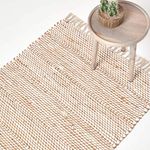 HOMESCAPES Chevron Rug Handwoven Natural Hemp Chindi Rug ‘Horizon’ Herringbone Pattern Rug, 160 x 230 cm