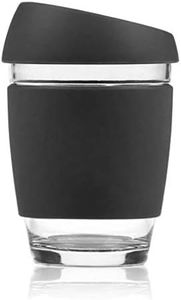 ACEVER Reusable Glass Cup/Travel Mug Tumbler with Food-grade Silicon Cover Lid and Non-slip Sleeve, Dishwasher safe & microwavable - BPA, Lead and Cadmium Free (Black, 12oz)