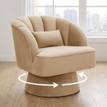 Amenitlif Swivel Barrel Chair - Velvet Upholstered Modern Armchair with Striped Backrest & Plush Padding, Round Lounge Chair for Living Room, Bedroom, Small Spaces