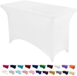 Peomeise 4FT Spandex Table Cover Rectangular Stretch Spandex Tablecloth (White,4FT)