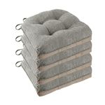 FlyGulls Non Slip Chair Cushions for Dining Chairs Set of 4 Kitchen Chair Cushions 18"x18"x3" Turfted Chair Pads Comfortable and Soft Seat Cushion with Ties (Light Grey)