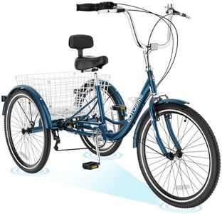 H&ZT Adult Tricycle, 3 Wheeled Bike, Trike Cruiser Bike, with 7-Speed Gear, Parking Brake Handle, Low Step, Large Rear Basket, Elderly Friendly, for Men, Women, and Teens