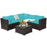 Tangkula 6 Pieces Patio Furniture Set, Outdoor Rattan Sofa Set, Wicker Conversation Set w/Tempered Glass Coffee Table & Cushions, Sectional Sofa Set for Backyard, Garden, Balcony, Poolside