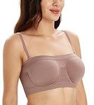 DotVol Women's Comfort Floral Lace Bandeau Wire Strapless Bras Stretchy Tube Top Bra(Purple Nude,XXL)