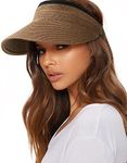 FURTALK Womens Sun Visor Hat Straw Sun Visors for Women Summer Packable Ponytail Beach Hats for Women Travel UPF 50+ Brown