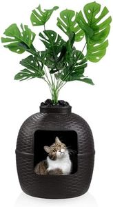 keygarzone Hidden Litter Box with Faux Plant, Cat Litter Box Furniture with Rattan Pattern for Large Cat, Carbon Filter, Easy Assemble & Clean, Brown