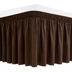 Biscaynebay Wrap Around Bed Skirts for Full & Full XL Beds 15" Drop, Brown Adjustable Elastic Dust Ruffles Easy Fit Wrinkle & Fade Resistant Silky Luxurious Fabric Machine Washable