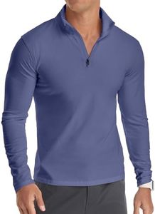 YTD Men's Long Sleeve Polo Shirts Quarter-Zip Casual Slim Fit Mock Neck Basic Designed Cotton Shirts M Denim Blue
