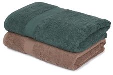 Palatial Lifestyles 500 GSM Combed Cotton Bath Towel. Ultra-Soft & Highly Absorbent 100% Cotton Bath Towel for Men & Women, Size 140 x 70 cm, Set of 2 (Brown & Green)