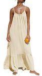 R.Vivimos Women's Summer Cotton Maxi Dress Adjustable Spaghetti Strap Boho Casual Backless Ruffle Loose Fit Flowy Dress, Beige, Large