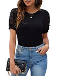 Blooming Jelly Womens Casual Tops Short Sleeve T Shirts Round Neck Summer Tops Elegant Blouses Work Shirts Black