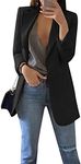 WIWIQS Women's Casual Fitted Simple Solid Blazers Business Lapel Stretchy Blazer Coat Long Sleeve Open Front Work Office Jacket BLK L