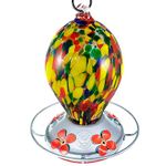 Hummingbird Feeder by Grateful Gnome - Large Hand Blown Stained Glass Feeder for Garden, Patio, Outdoors, Window with Accessories S-Hook, Ant Moat, Brush - 20 fl oz, Speckled Egg Design