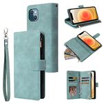 RANYOK Wallet Case for iPhone 14 [6.1 inch] with RFID Blocking Credit Card Holder, Premium PU Leather [Zipper Pocket] Flip Folio Case Wallet with Wrist Strap Kickstand Protective Case (Baby Blue)